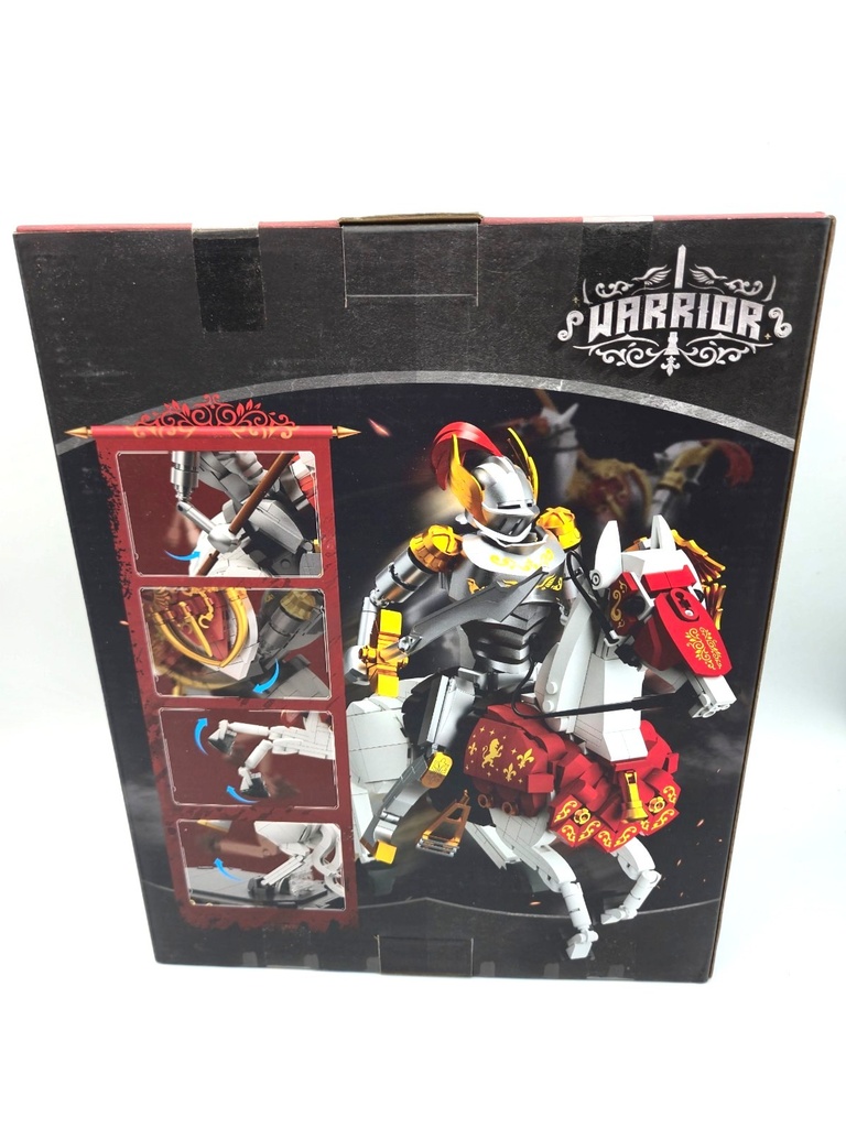 Medieval Knight Building Block Set with Armored Warhorse, Poseable, 12.2 Inches