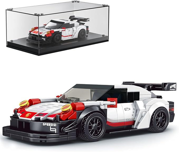 Mould King 27010 Speed Champion - Briques de Construction 911 RSR - Voiture de Sport - Briques de Serrage - avec vitrine en Acrylique - Modèles de Voitures à Collectionner (349 pièces)
